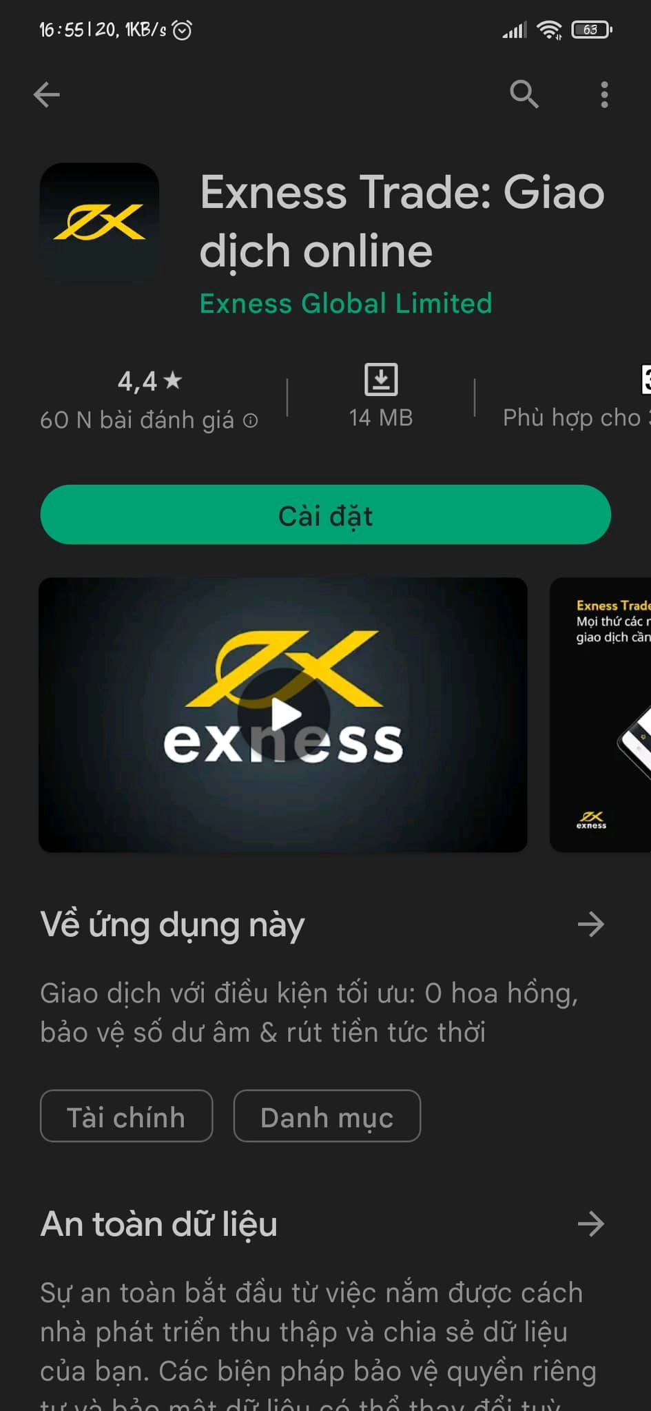 Ứng dụng Exness Trader trên CH Play