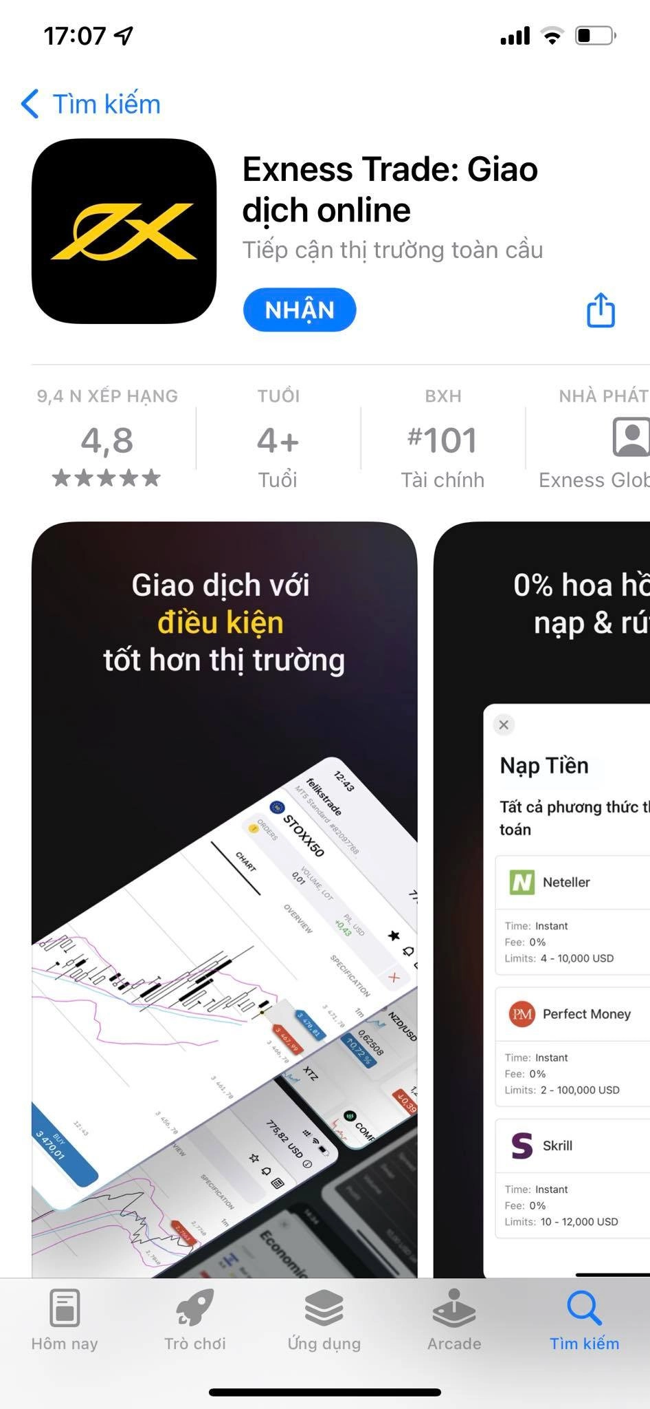 Ứng dụng Exness Trader trên App Store