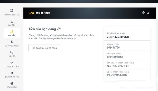Rút tiền Exness