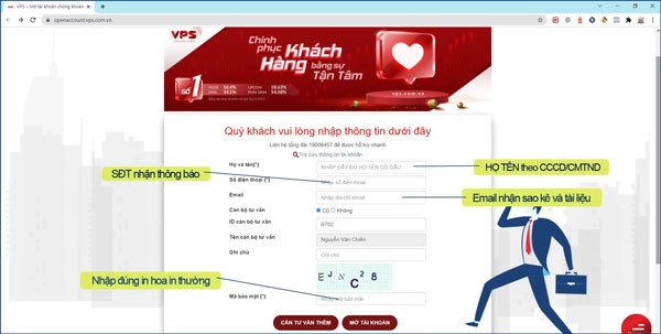 Chọn mở tài khoản